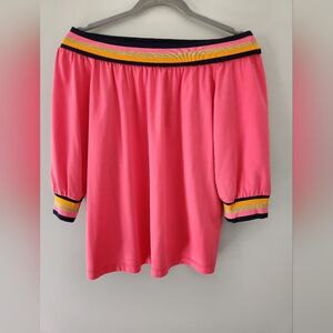 Trina Turk Off Shoulder Top Elbow Sleeves Pink Sz S